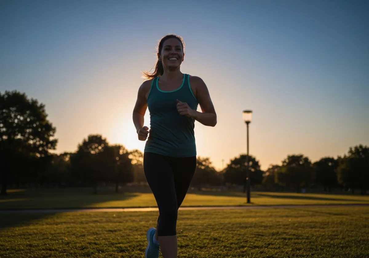 A healthy individual jogging confidently outdoors, showing long-term wellness success.