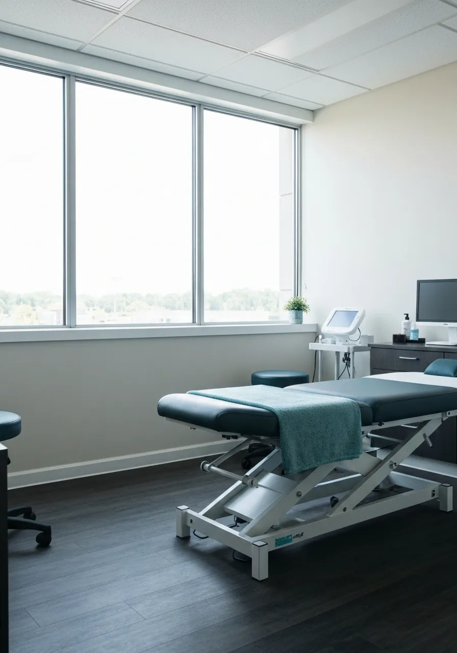Modern chiropractic clinic space with bright natural light