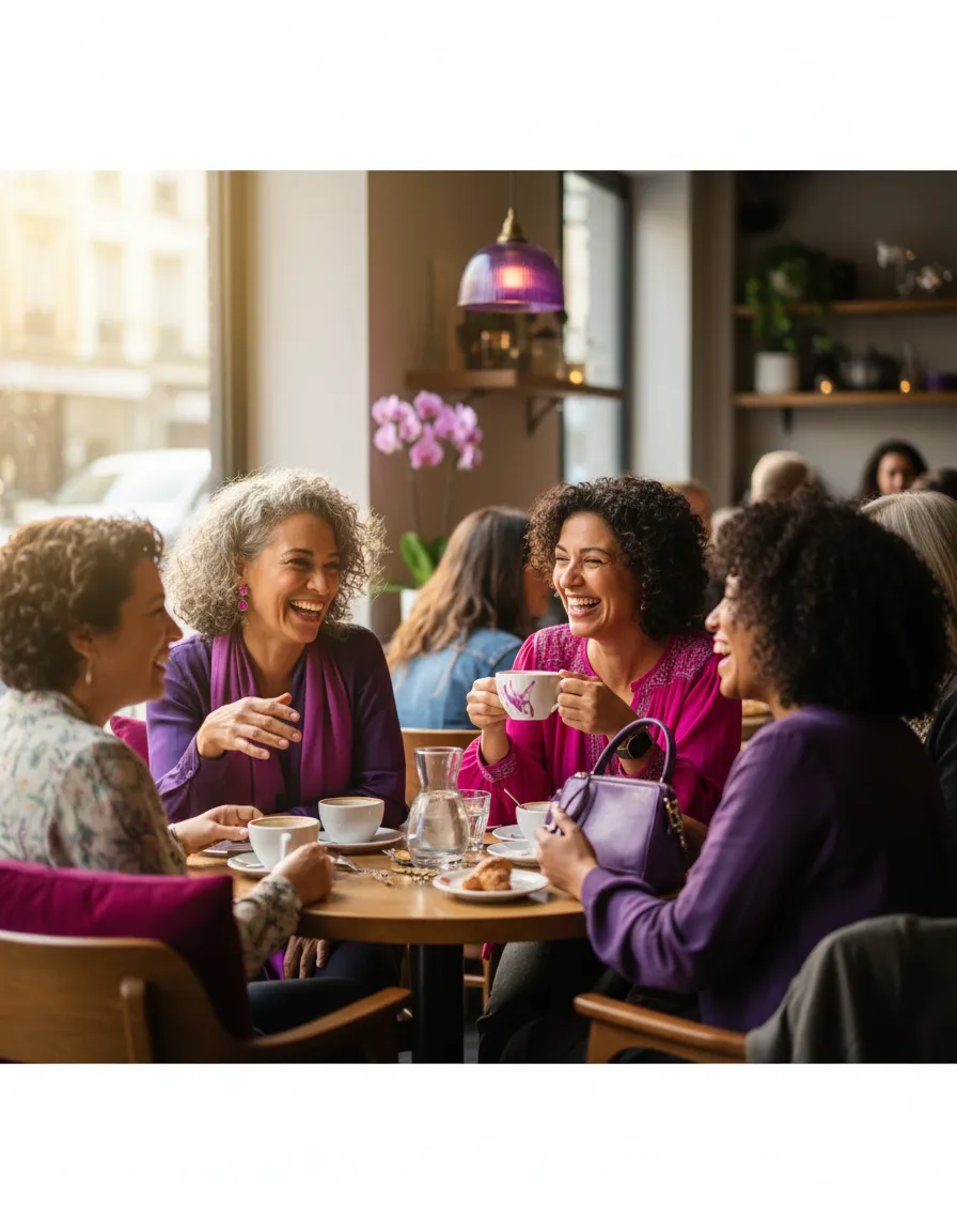 Group of women over 40 chatting warmly and smiling