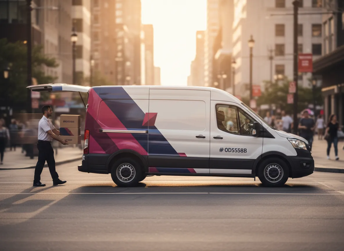 Delivery van and courier loading packages