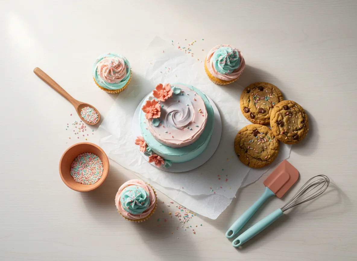 Assortment of custom baked goods and baking tools