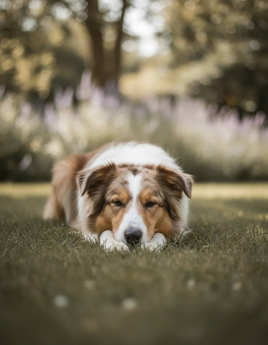 Rosie the Collie Cross resting peacefully outdoors
