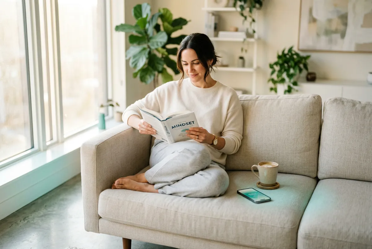 Calm professional enjoying morning coffee away from screens while strategic rules execute