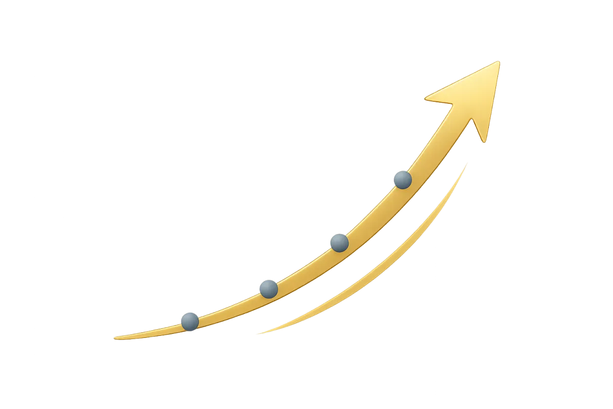 Illustrative rising equity-curve chart in gold