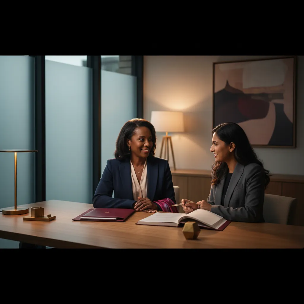 A mother sitting with an estate planner discussing trusts and wills