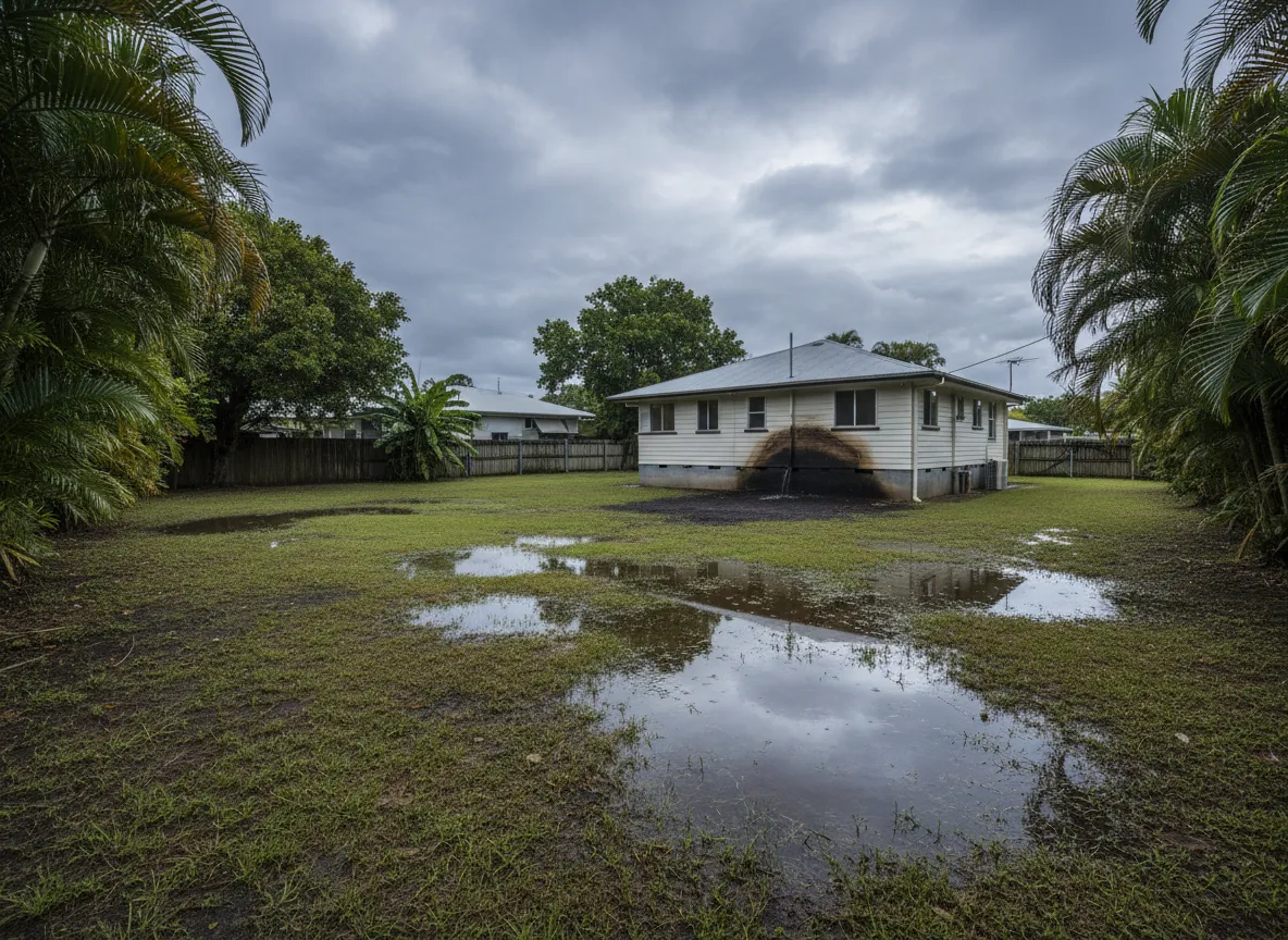 Before drainage repair in Cairns yard