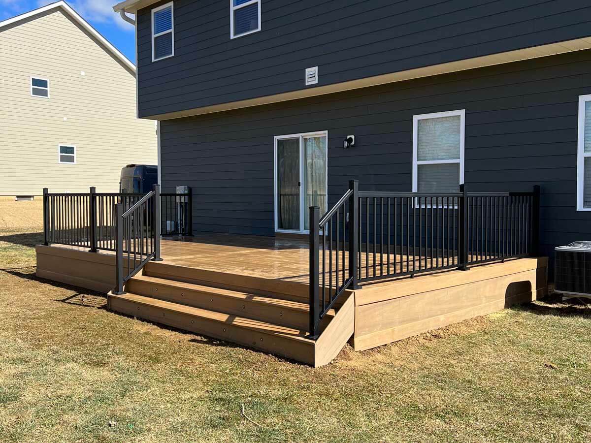 Wood deck with aluminum railings