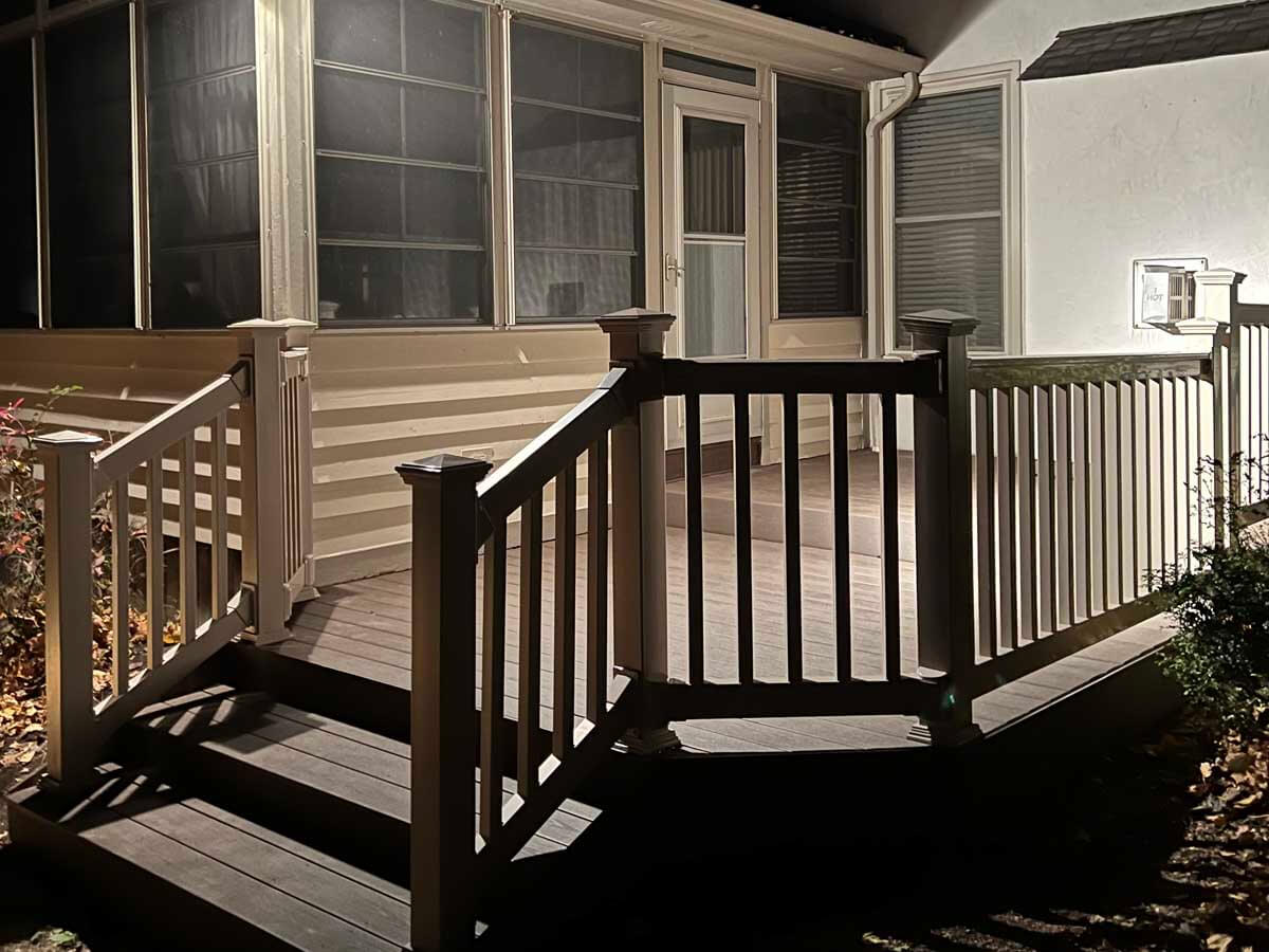 Wood deck with vinyl railings residential