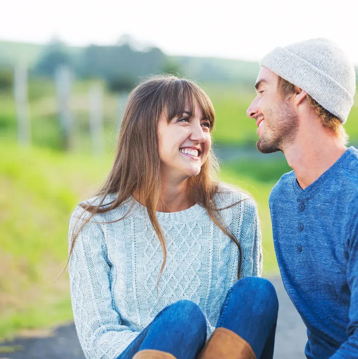 couple looking at eachother, representing healthy communication that comes from learning about your self and self-empowerment