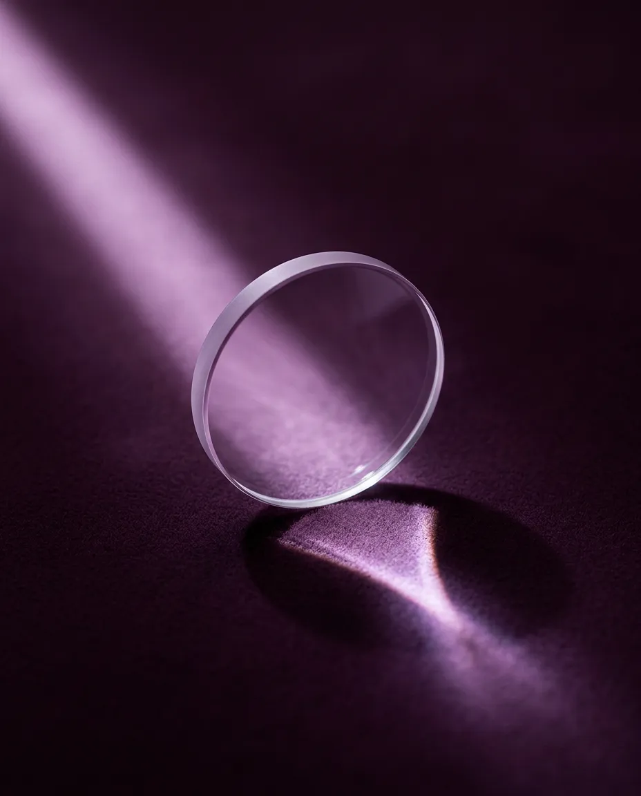 A sophisticated abstract optical lens refracting deep purple light, symbolizing mental clarity and insight