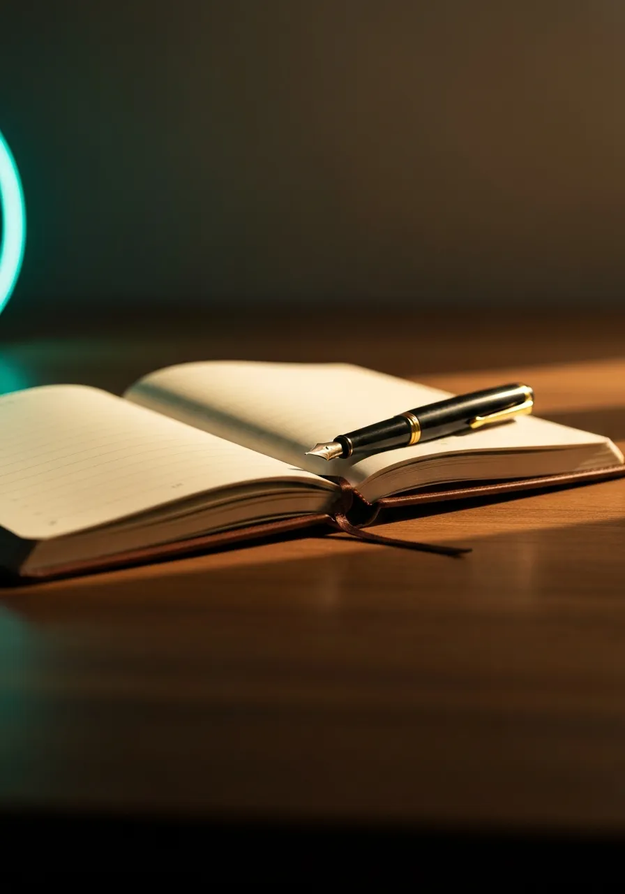 Warm, focused writing environment with soft lighting