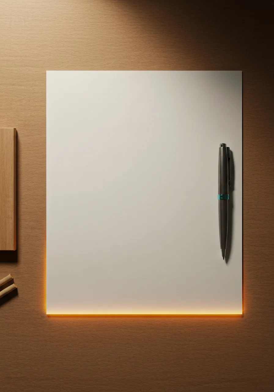 A warm-lit editorial photo representing the start of a writer's story, with soft focus