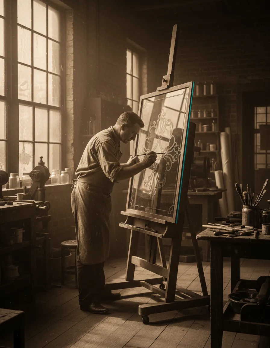 Sepia-toned premium photo of great grandfather painting signs 1915 heritage