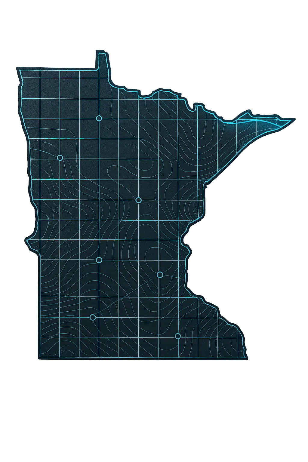 Stylized blueprint graphic of Minnesota service areas