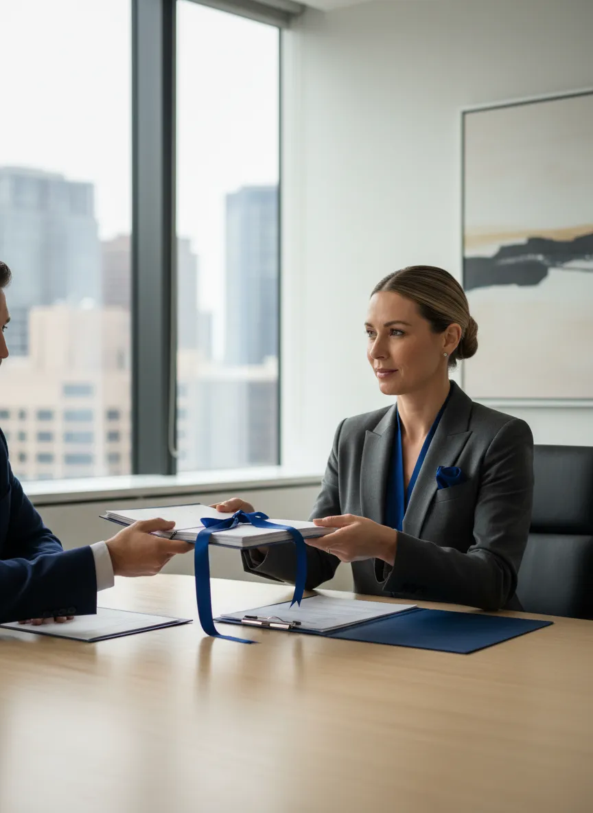 Professional reviewing apostille documents for a Blaine client