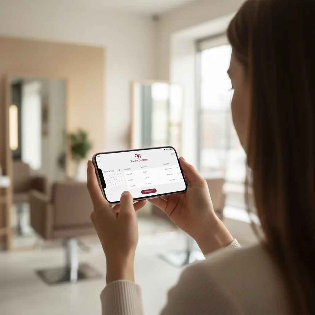 Salon website interface on mobile device