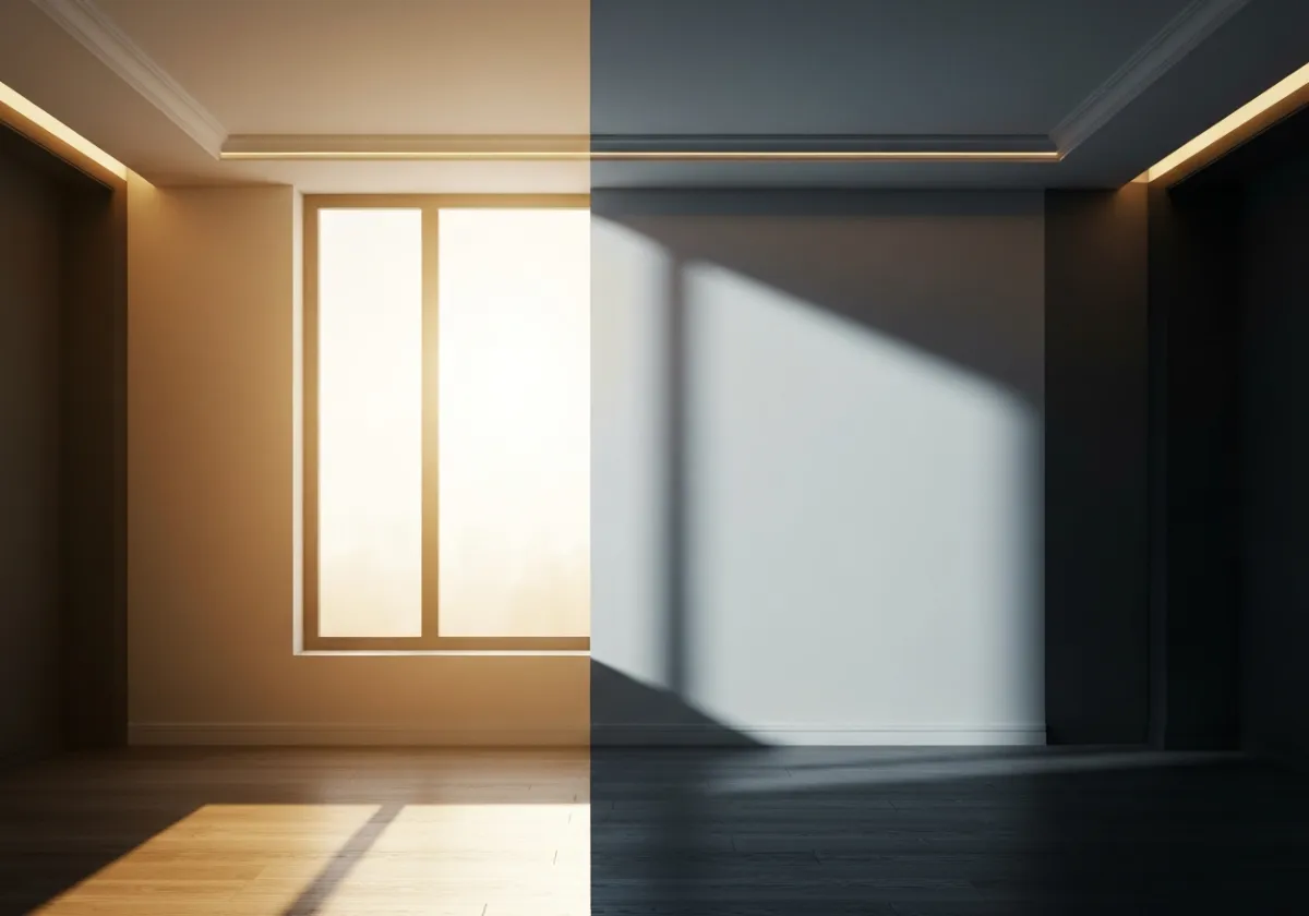 Thermal Contrast Frame showing bright high-glare sunlit interior vs soft cooling tones with Laredo Sun-Screens