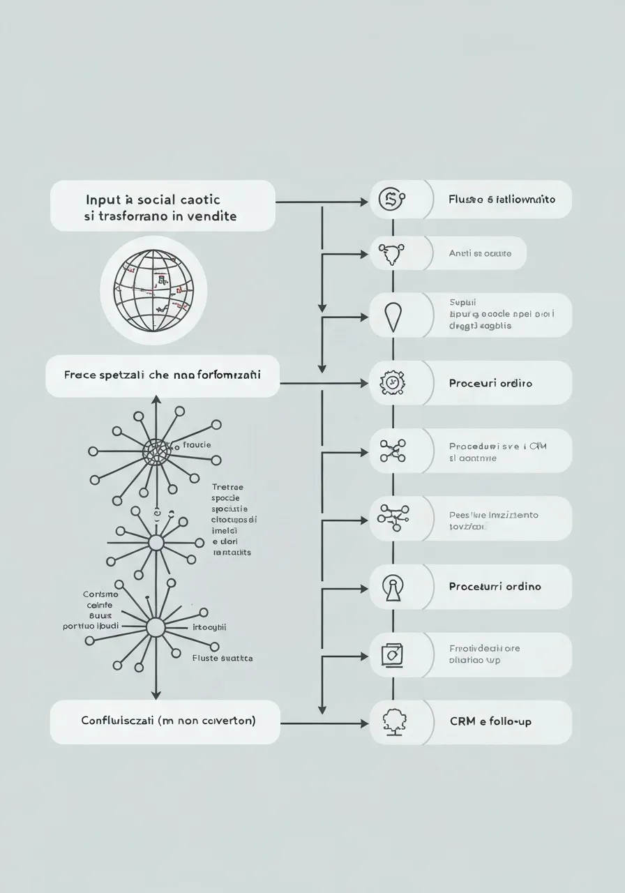 Diagram showing chaotic social inputs failing to convert