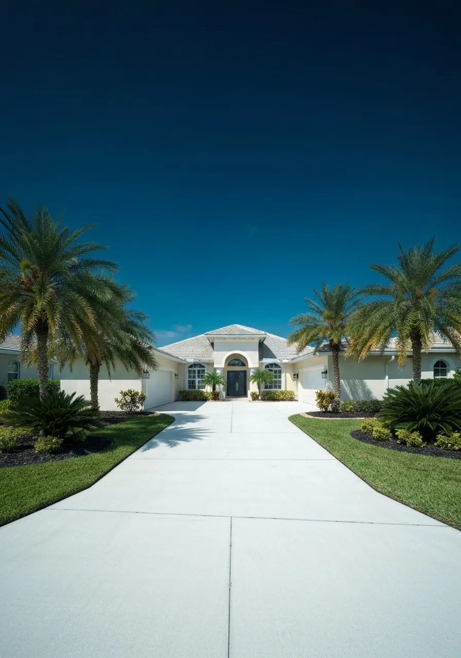 Pristine, freshly pressure washed beautiful stucco home and driveway in Vero Beach Florida