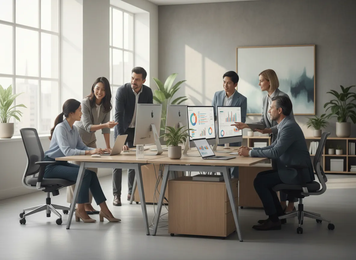 Marketing professionals collaborating in a modern office