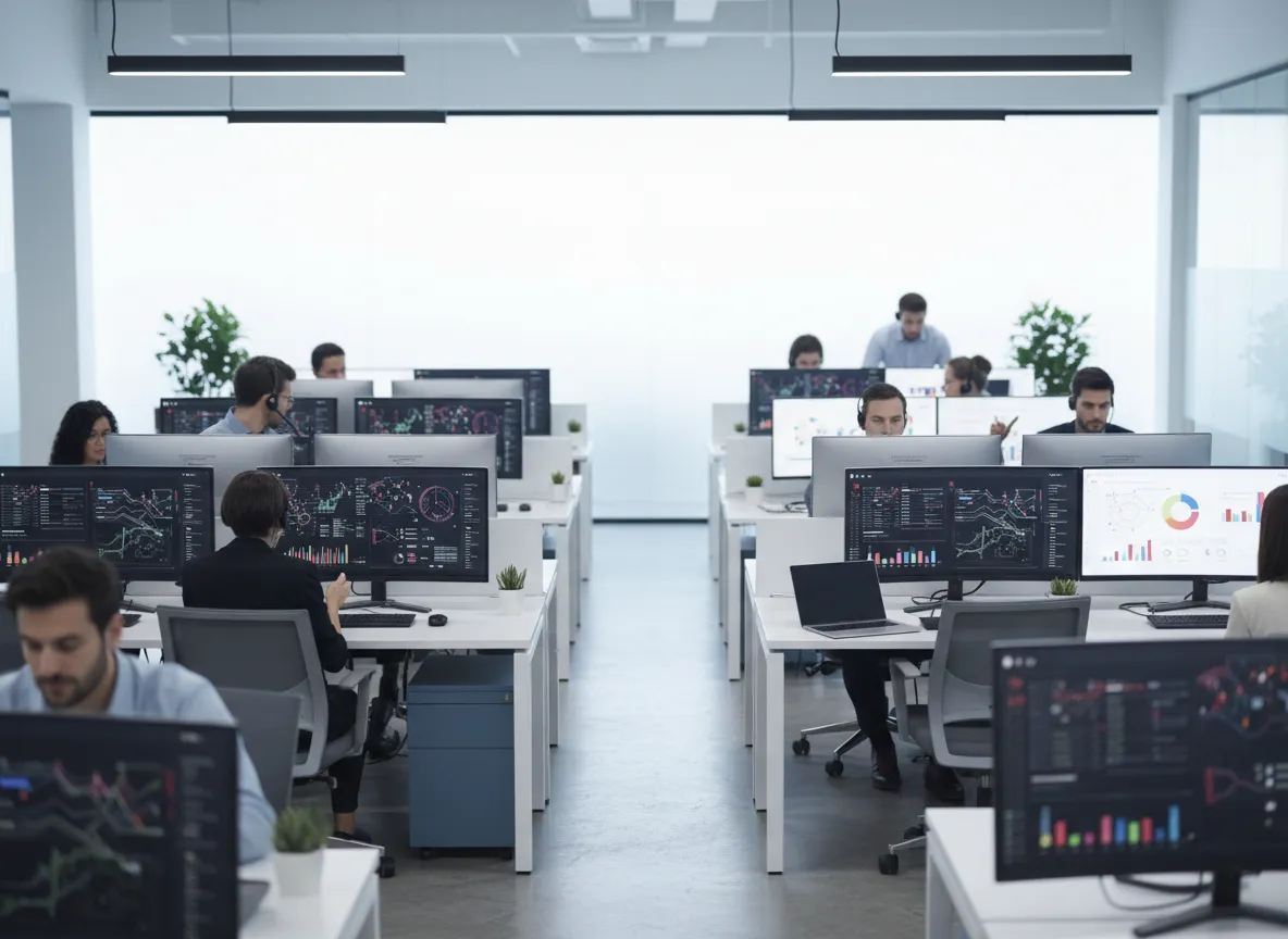 Marketing professionals at computers representing company operations