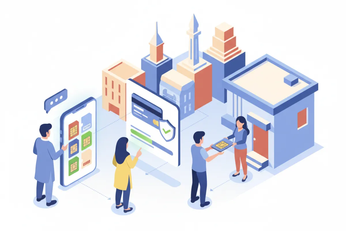 Step-by-step SIM purchase process illustration