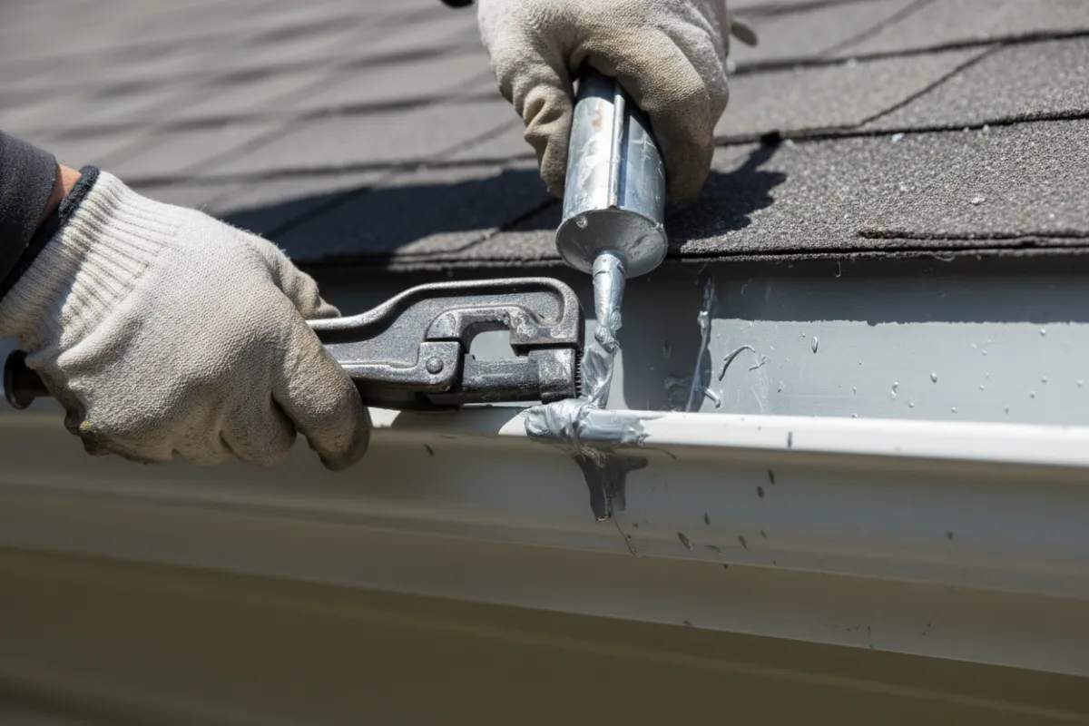Gutter slope correction and leak repair