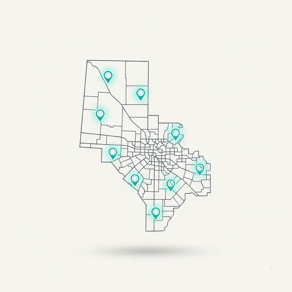 Map showing commercial service area across North Texas