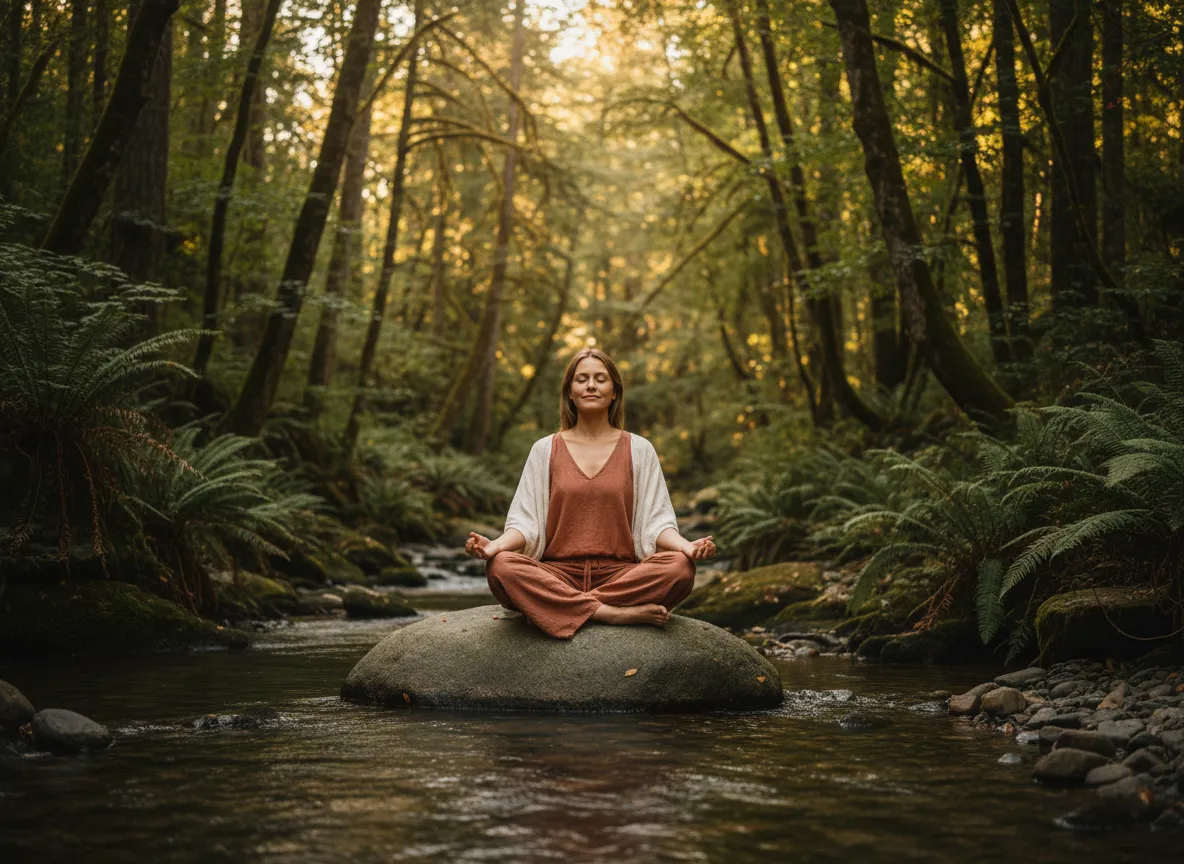 Soft earthy tones, feminine wellness aesthetic portrait