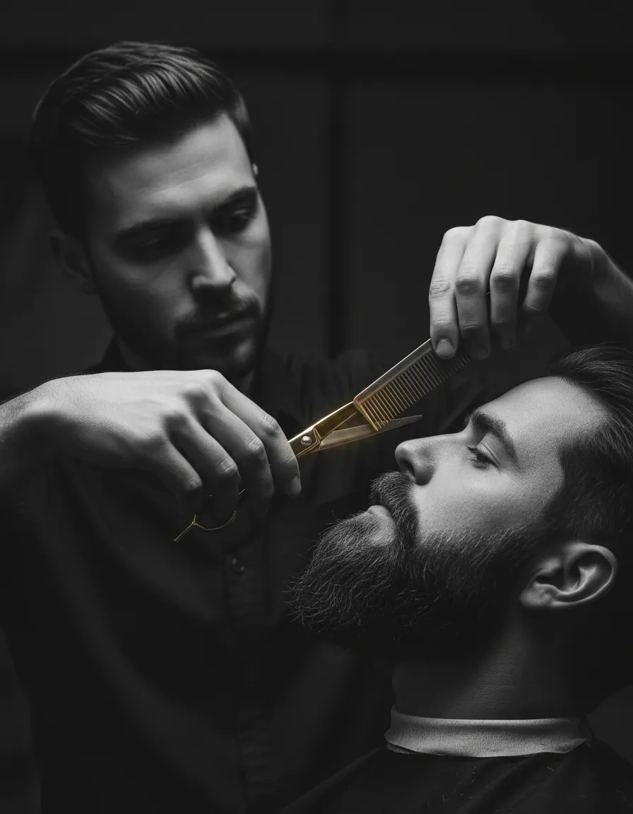 A close up demonstrating precise beard sculpting technique