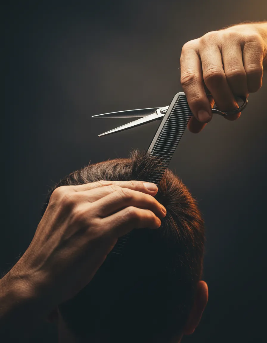 Barber mapping out the haircut structure and final finish
