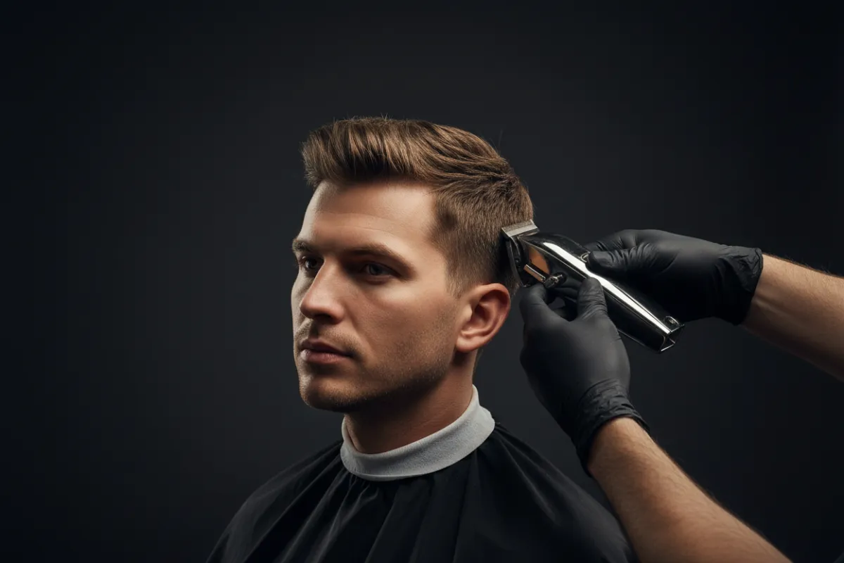 Barber cutting a men's haircut
