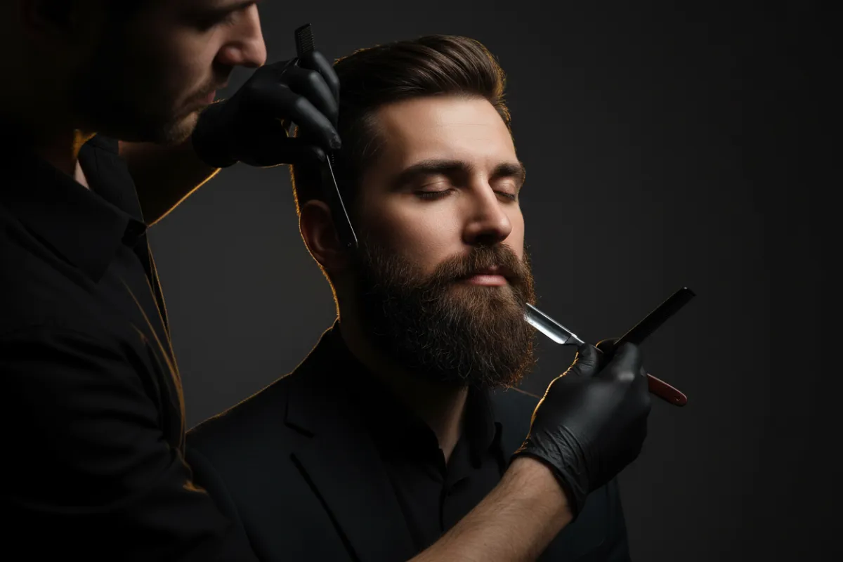 Barber shaping a structured beard