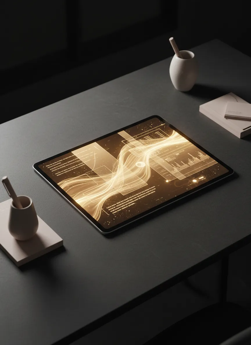 Conceptual AI technology and business metrics in luxury style
