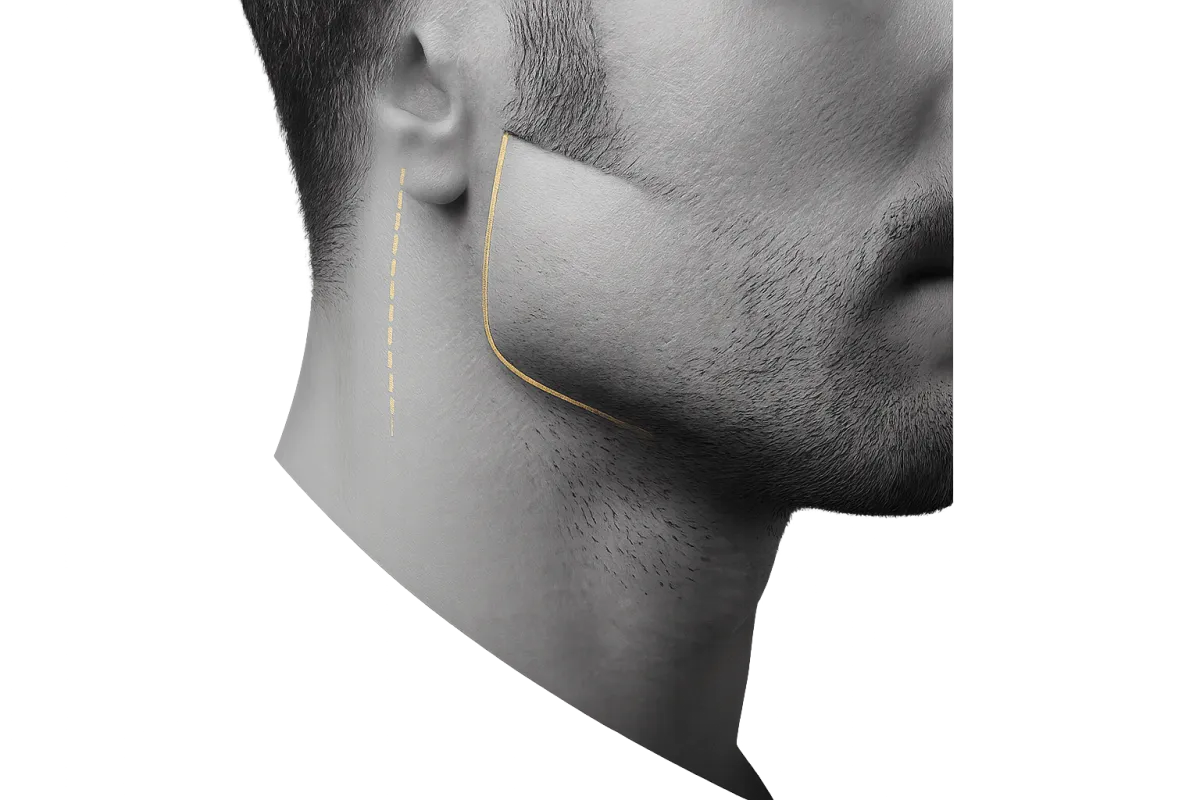 Detail shot of a perfectly sculpted beard cheek line