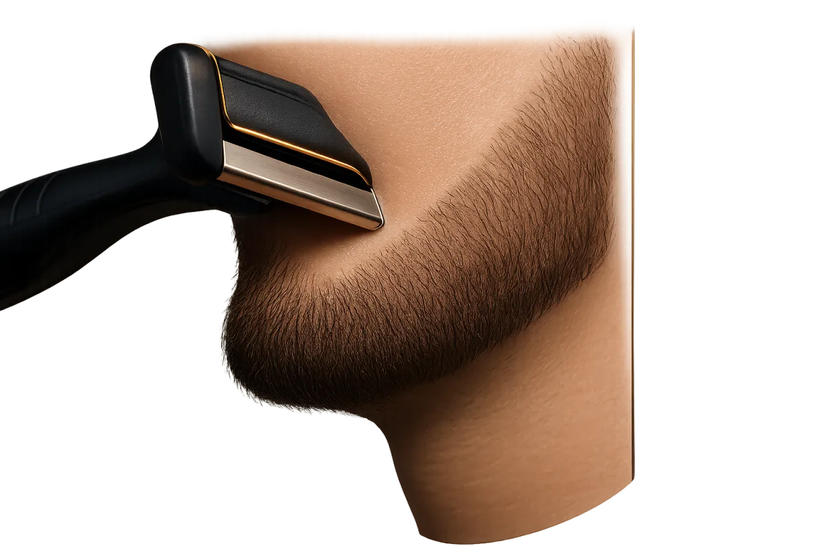 Macro photography of razor line execution on a beard neckline