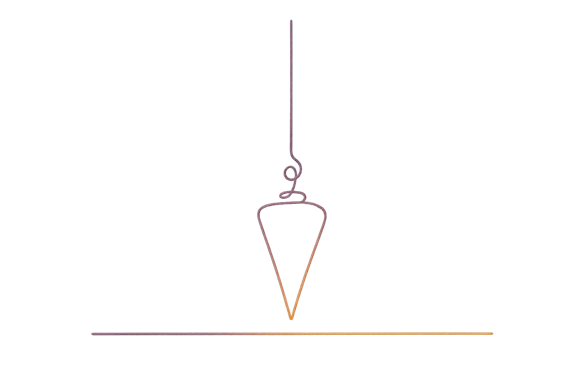 Minimal continuous-line plumb line illustration (Practice Alignment), gradient stroke from deep plum to burnt orange.