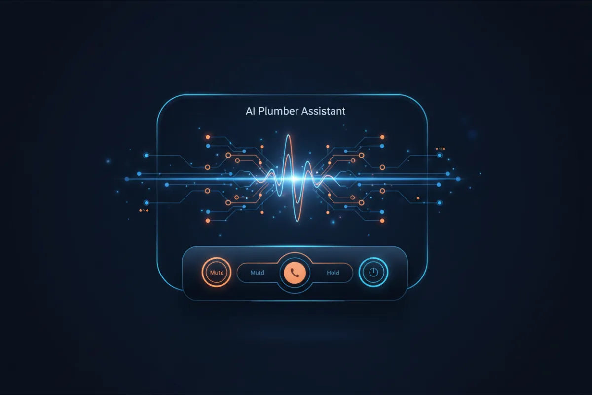 Blueprint Graphic UI screenshot of AI Plumber Assistant answering voice calls