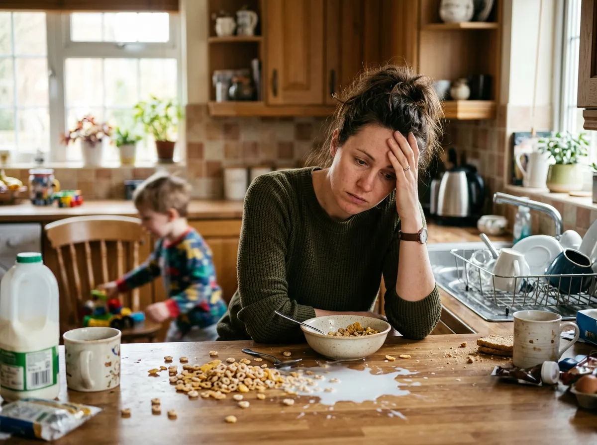 Frustrated mother in a kitchen