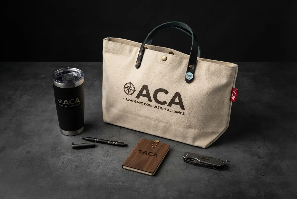 Branded promotional merchandise tote bags and laser engraved gear