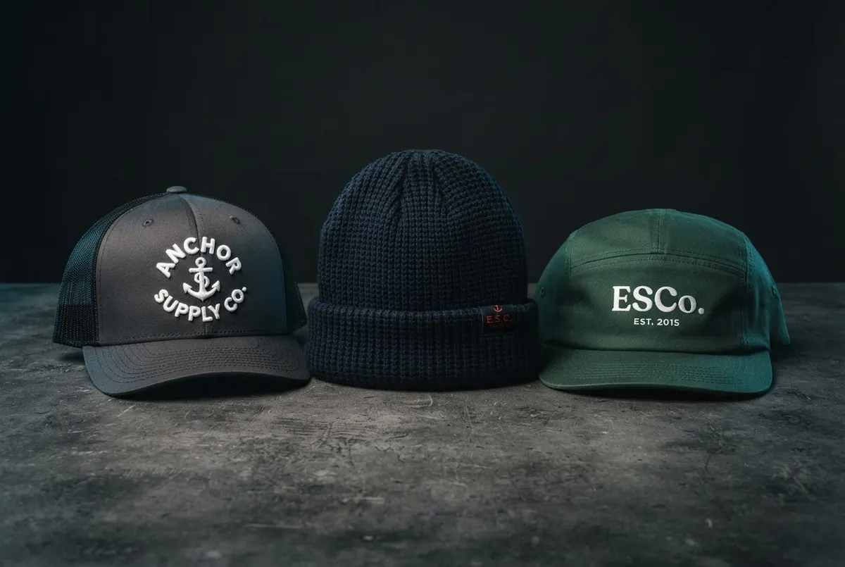 Structured trucker caps and beanies with 3D puff embroidery