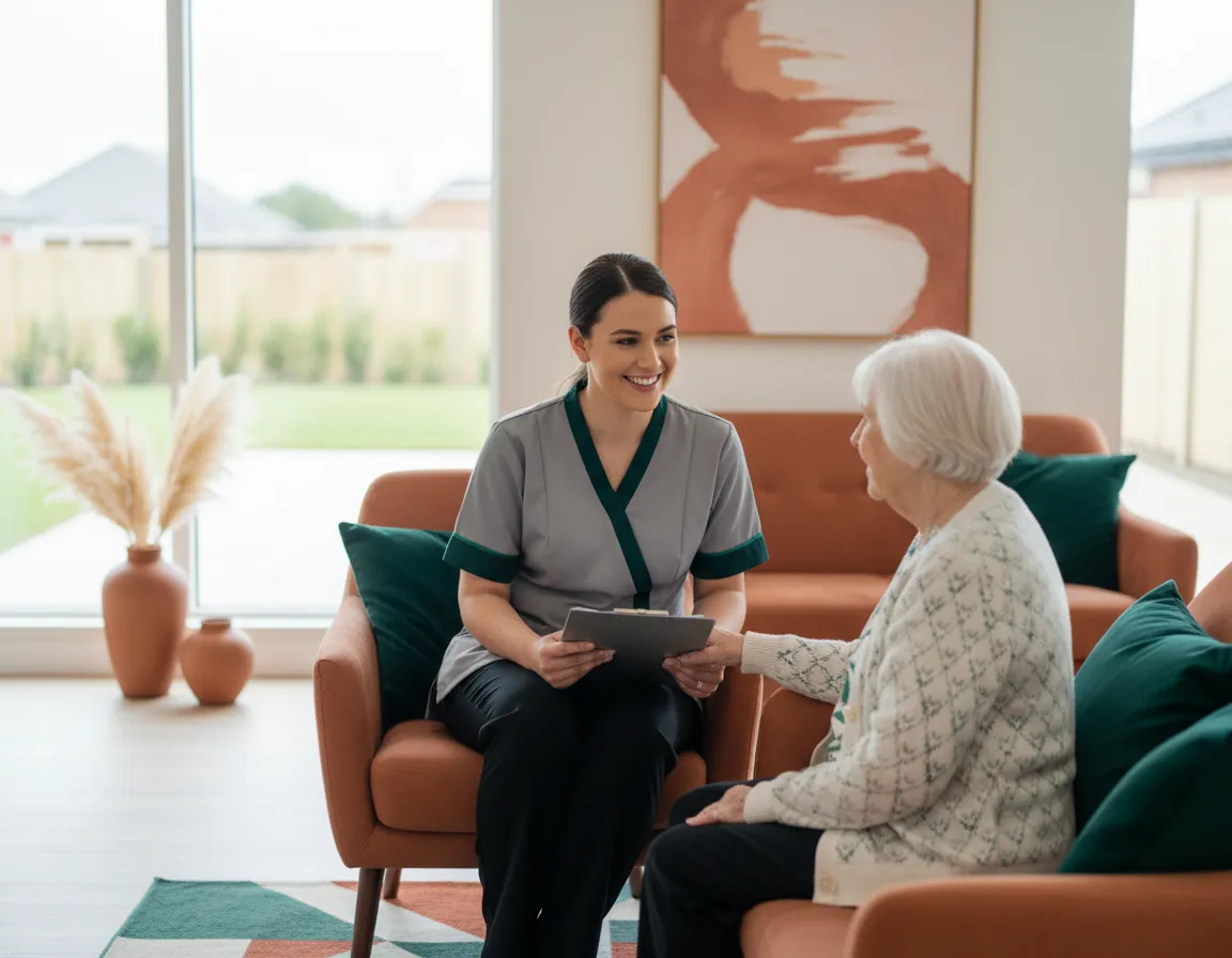 Supportive staff helping a resident