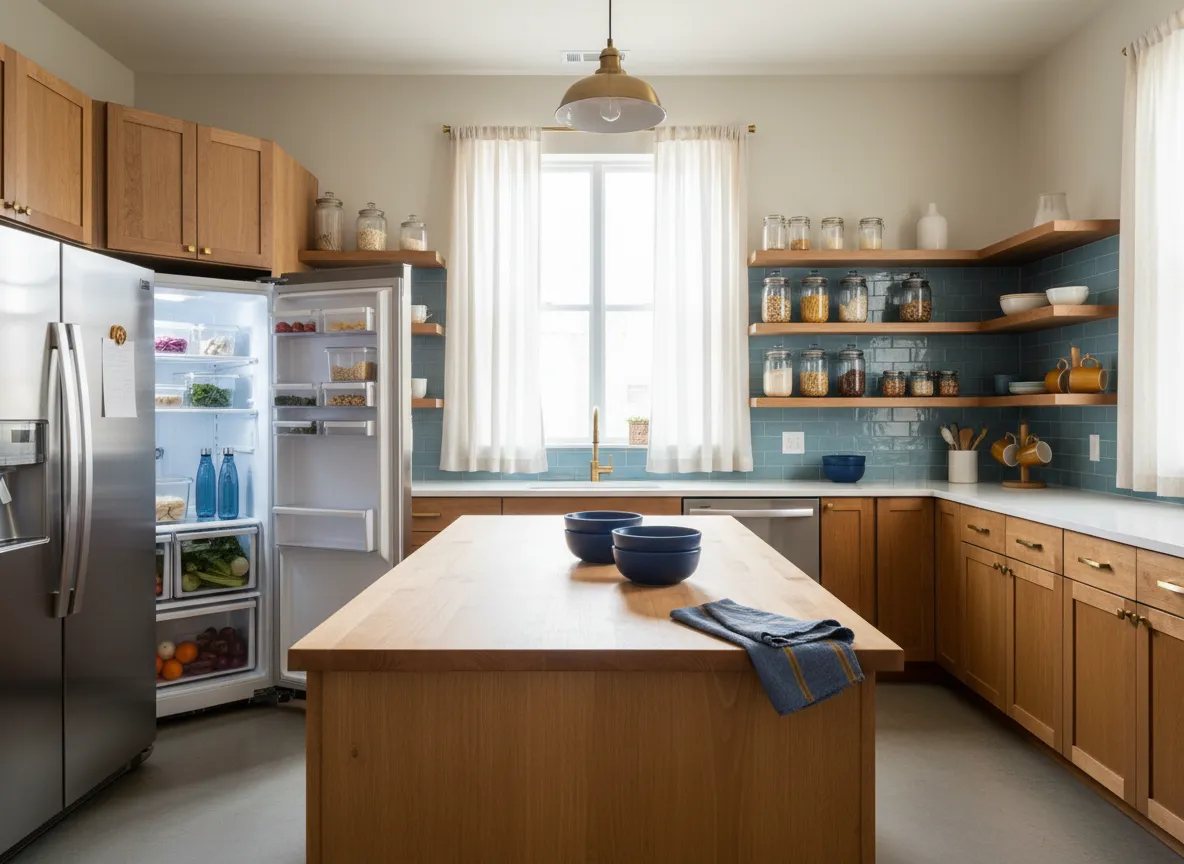 Clean and organized shared kitchen space