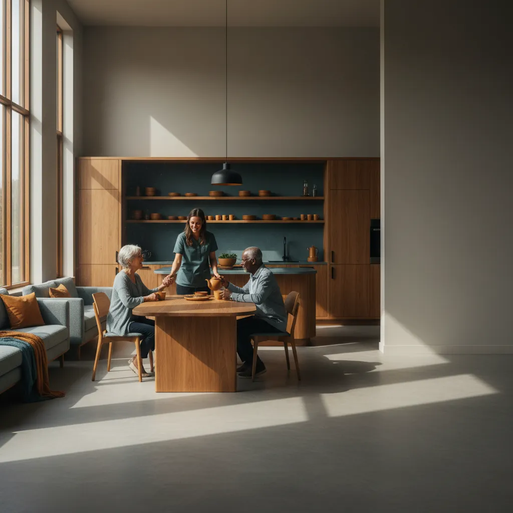 Seniors enjoying a shared living community space