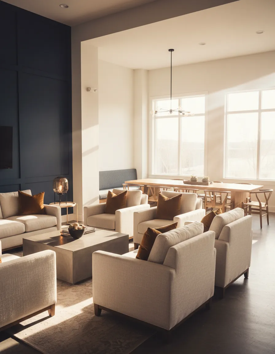 A welcoming, sunlit common area at Trilogy Estates