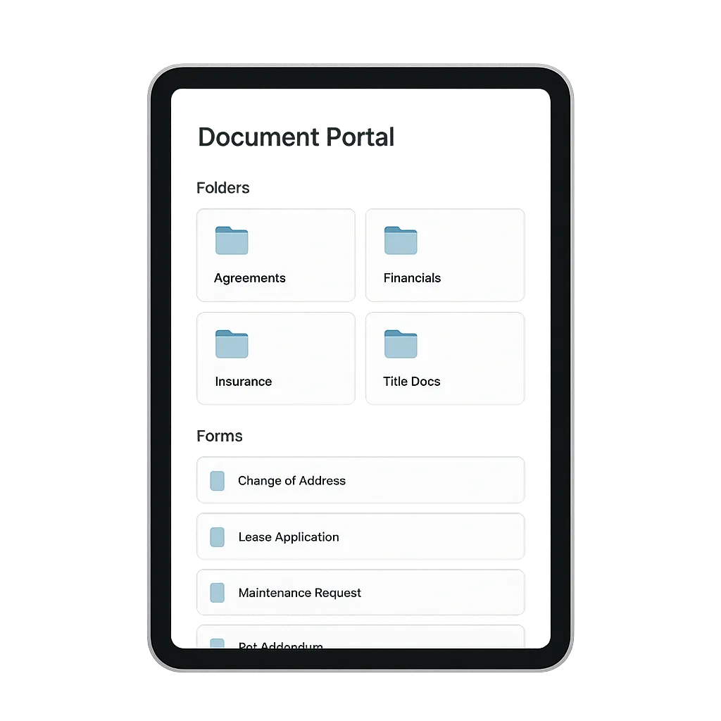 Dashboard Mockup showing organized documents and forms UI