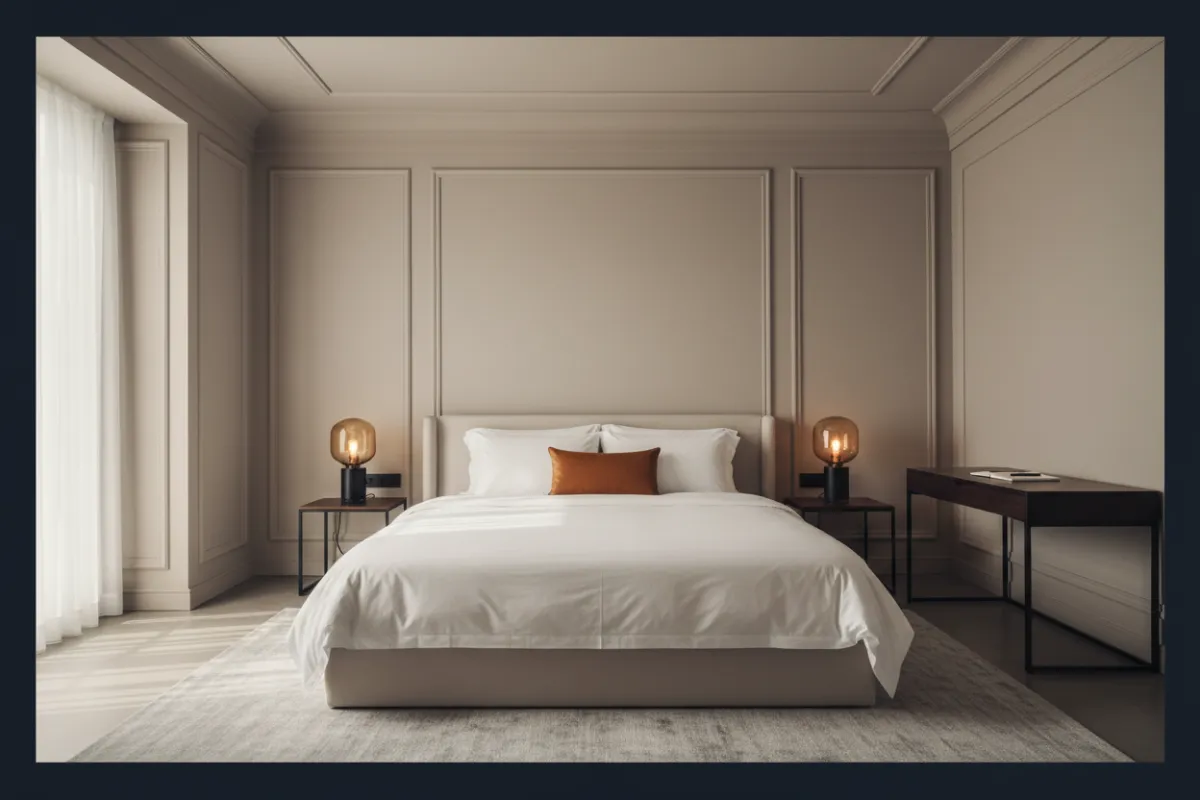 Private furnished bedroom with modern decor