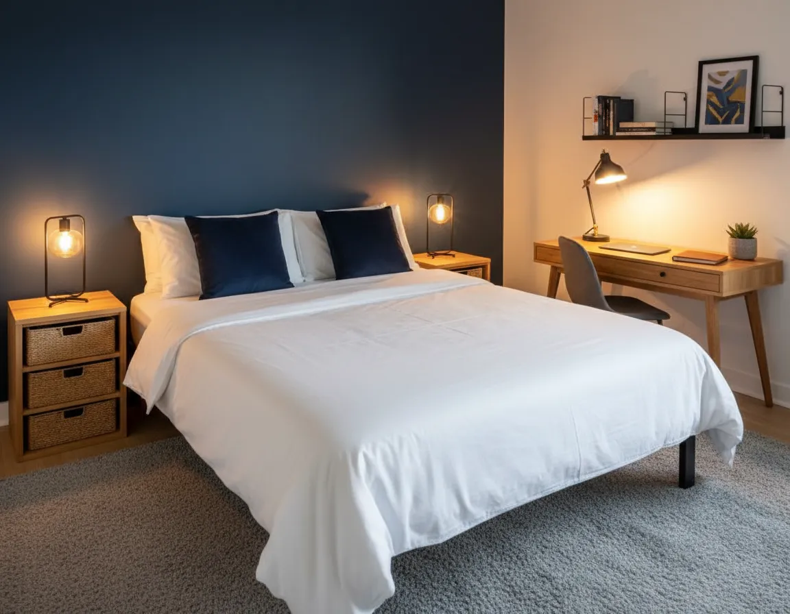 Comfortable, move-in-ready bedroom with modern furnishings