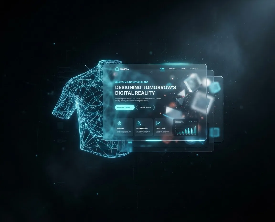 3D wireframe evolving into a high-fidelity cyber-luxury user interface mockup