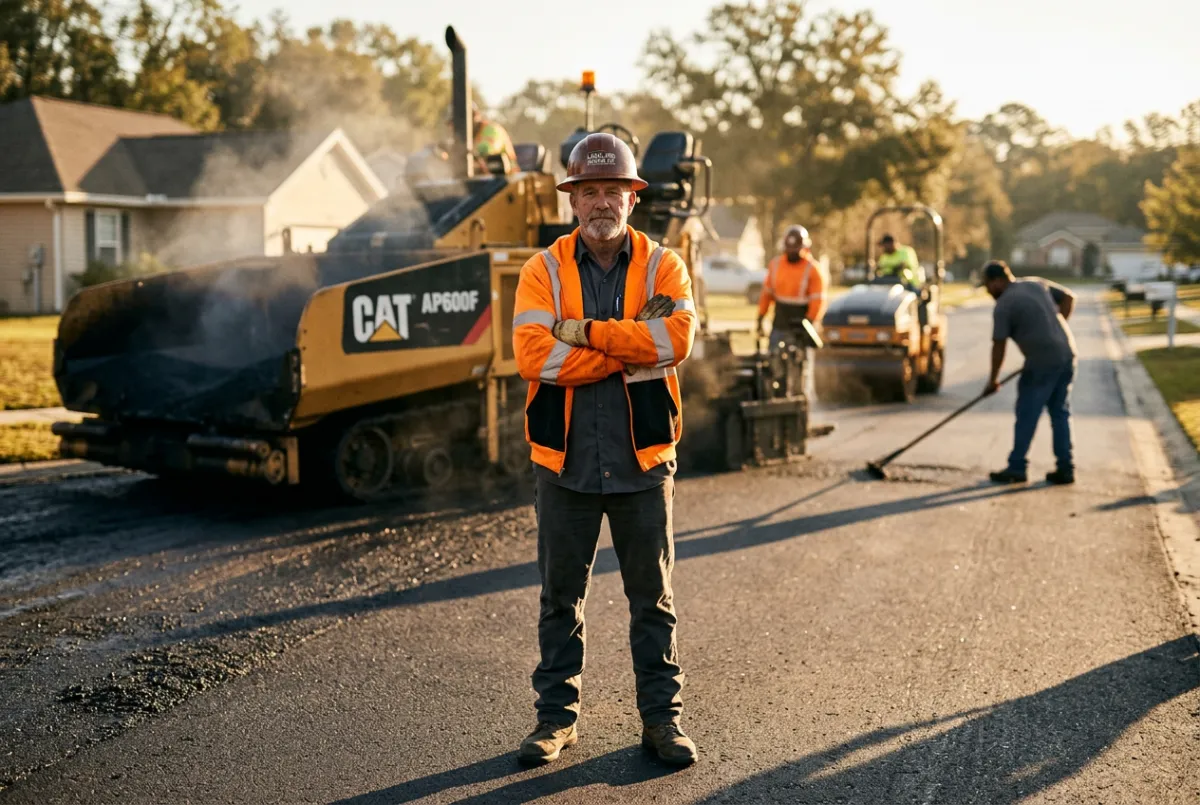 David West leading on-site asphalt operations with heavy equipment in Lakeland GA